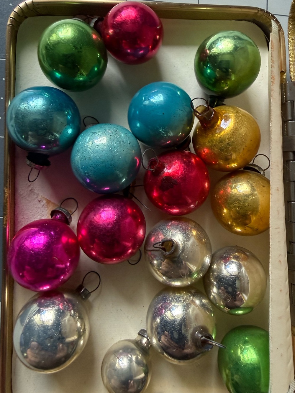 Vintage miniature mercury glass ball Christmas tree ornaments